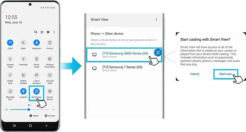 Mirror Samsung Phone to Chromecast using Smart View