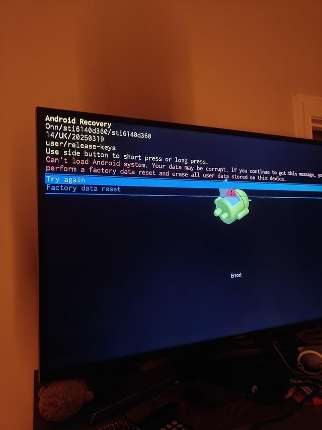 Android recovery screen ONN TV